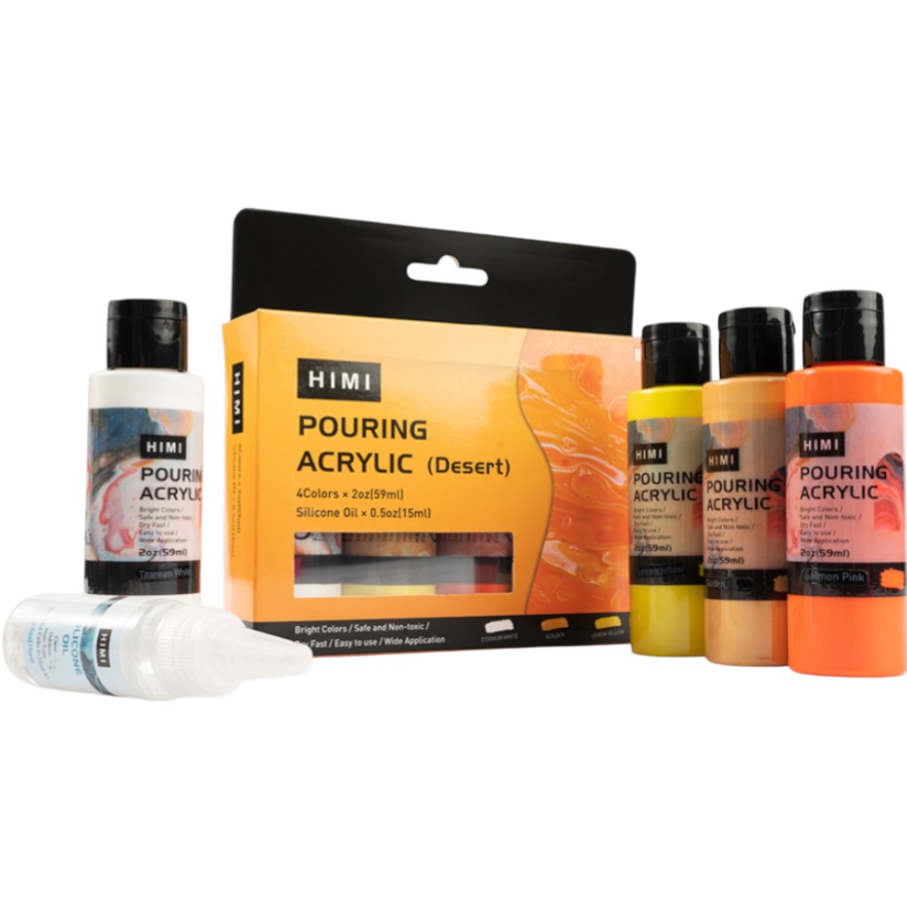 Краски акриловые для пуринга "HIMI", цвета пустыни, набор из 4 цветов, бутылки