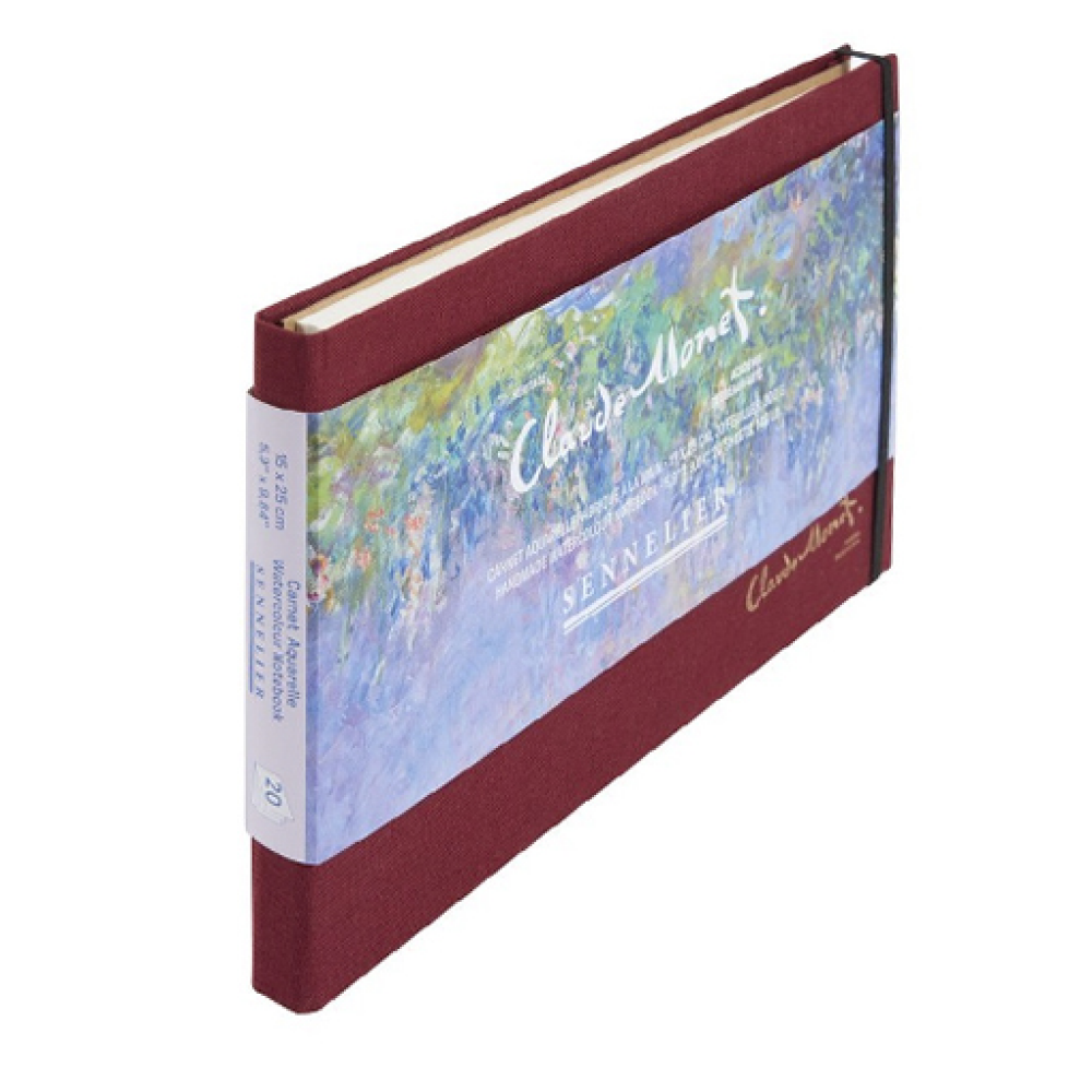 Скетчбук для акварели "Claude Monet - Wisteria", 15х25 см, 300 г/м2, 20 листов, бордовый