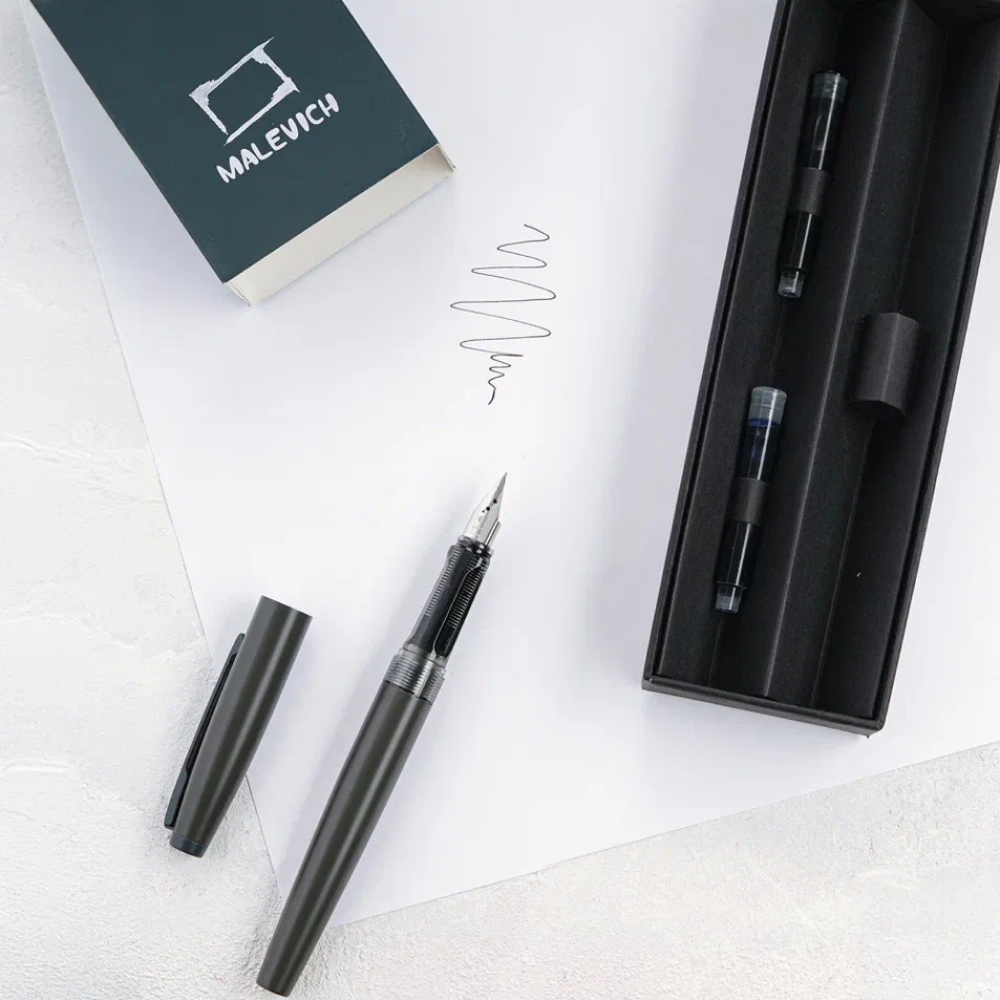 Ручка перьевая EF "Малевичъ", металл, с конвертером, набор два картриджа, мокрый асфальт - 6