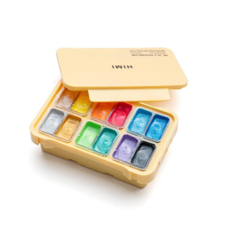 Краски гуашевые "Himi Jelly Cup. Metallic", 12 цветов, кювета, пластиковый футляр