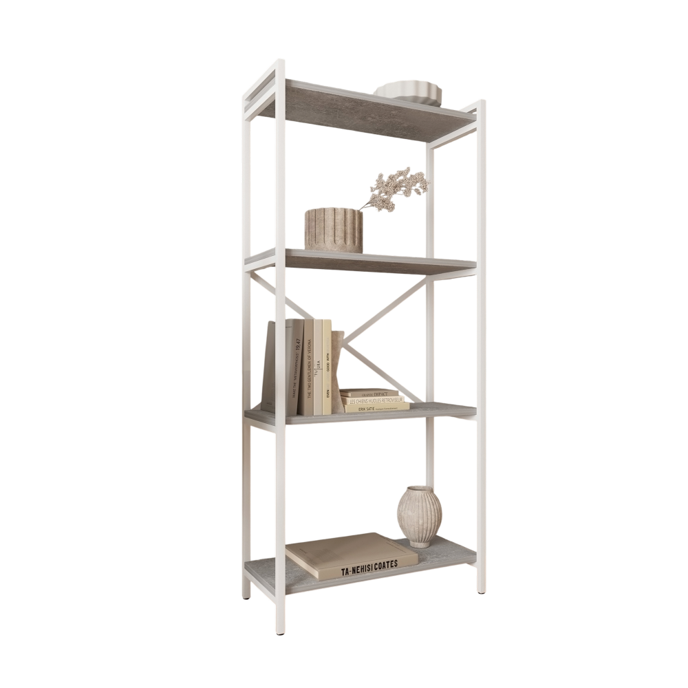 Стеллаж ALLERD RION белый муар, 675х300х1500, бетон