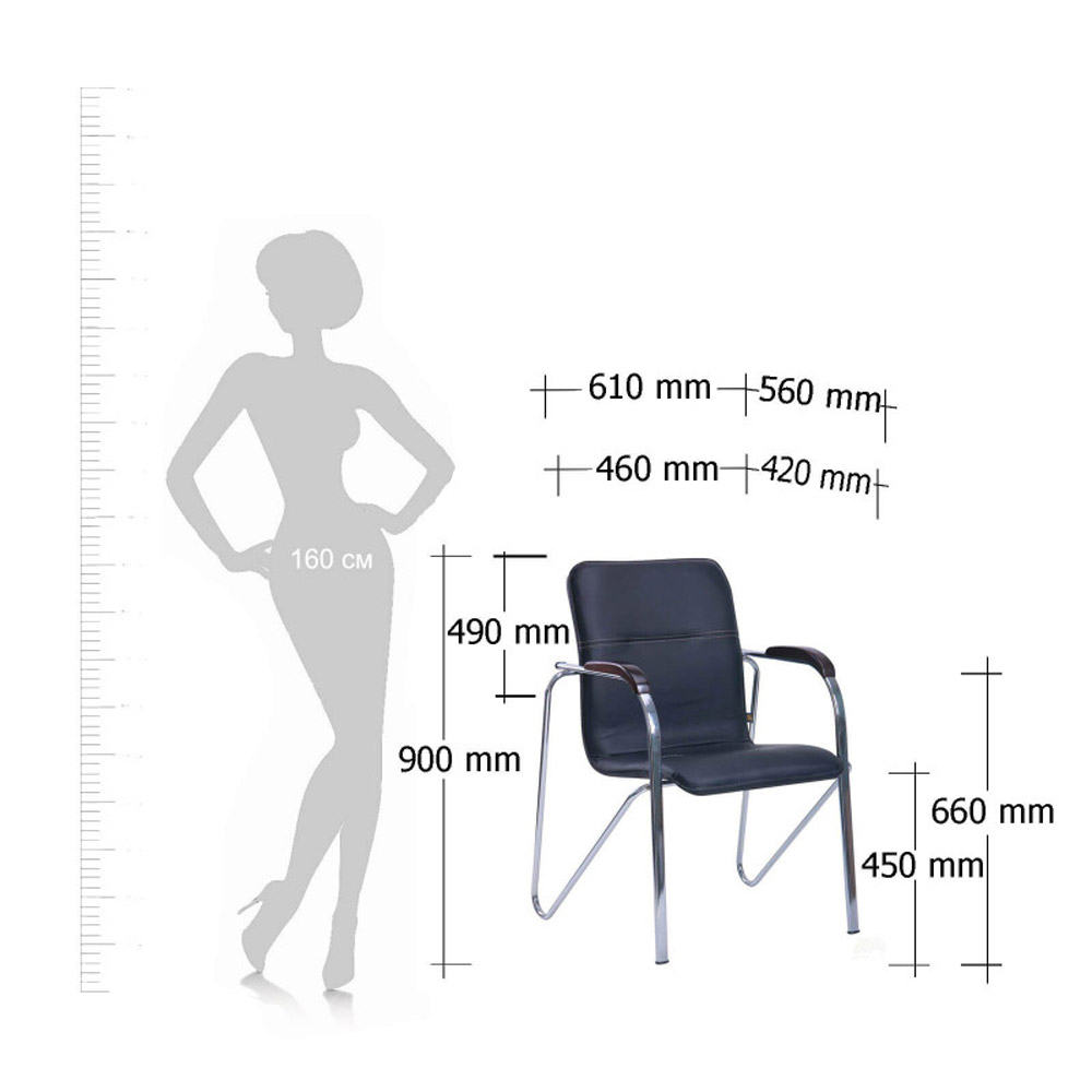 Стул для посетителей SitUp "Samba Chrome", хром, кожзам, черный  - 2