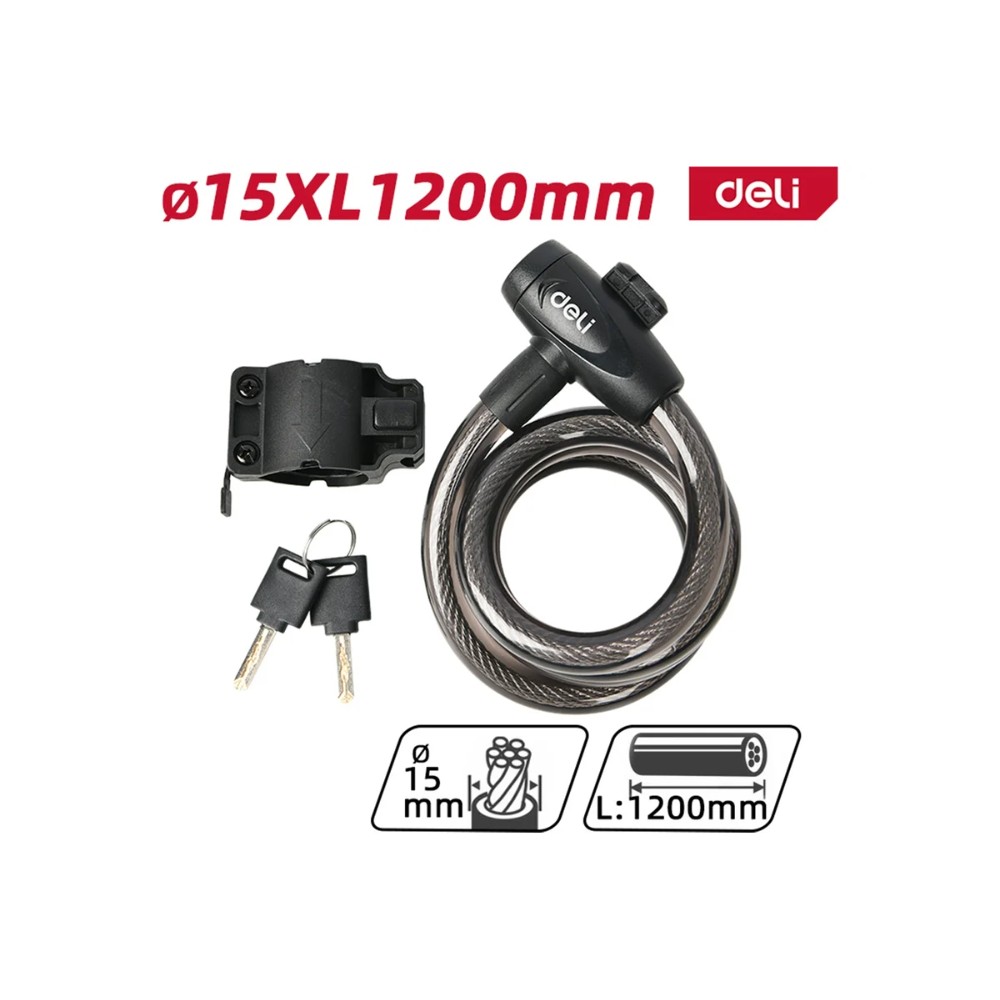 Замок тросовый велосипедный Deli YS EDL508063, 15х1200мм, ключи 2 шт