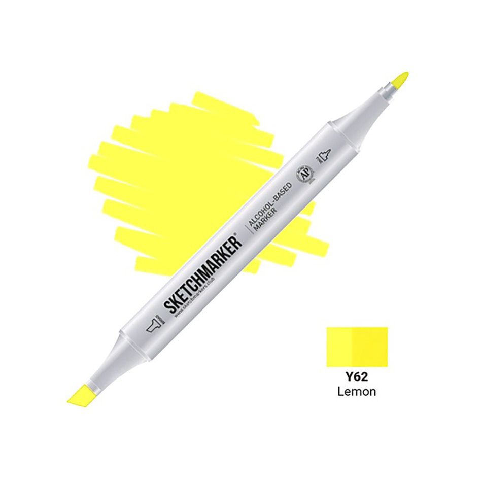 Маркер перманентный двусторонний "Sketchmarker", Y62 желтый лимонный