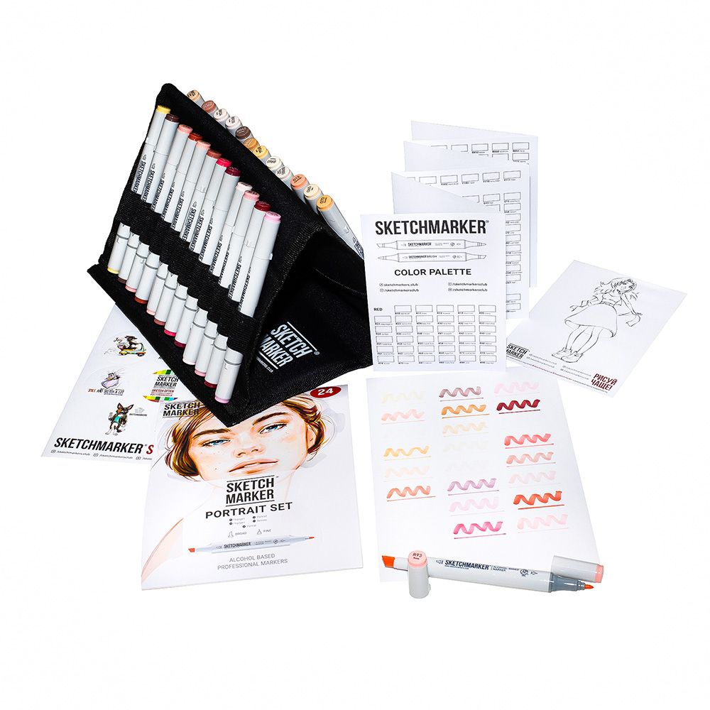 Набор маркеров перманентных двусторонних "Sketchmarker Portrait Set", 24 шт.