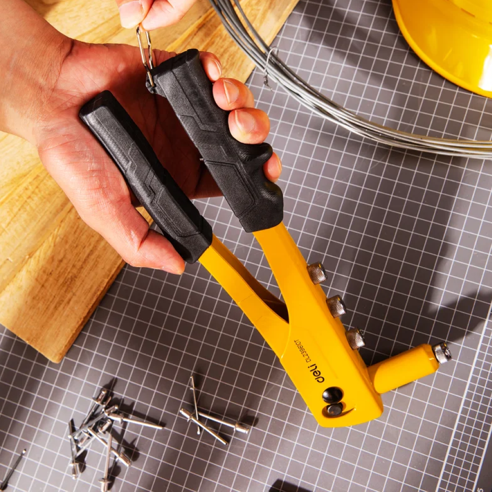 Заклепочник одноручный Deli YS EDL236910T, 270 см, 2.4-4.8 мм, заклепки в комплекте - 6