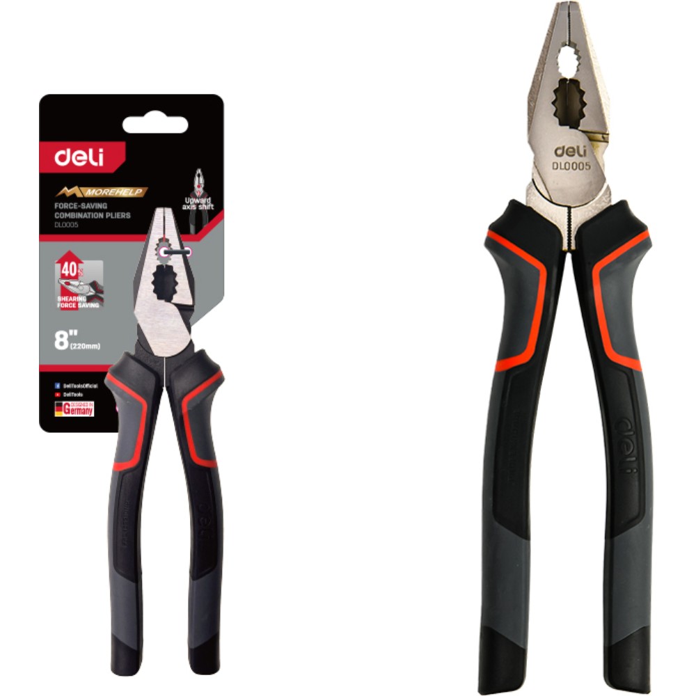 Плоскогубцы Deli RS EDL0005, 200 мм, усиленные., комбинированные, красный, черный