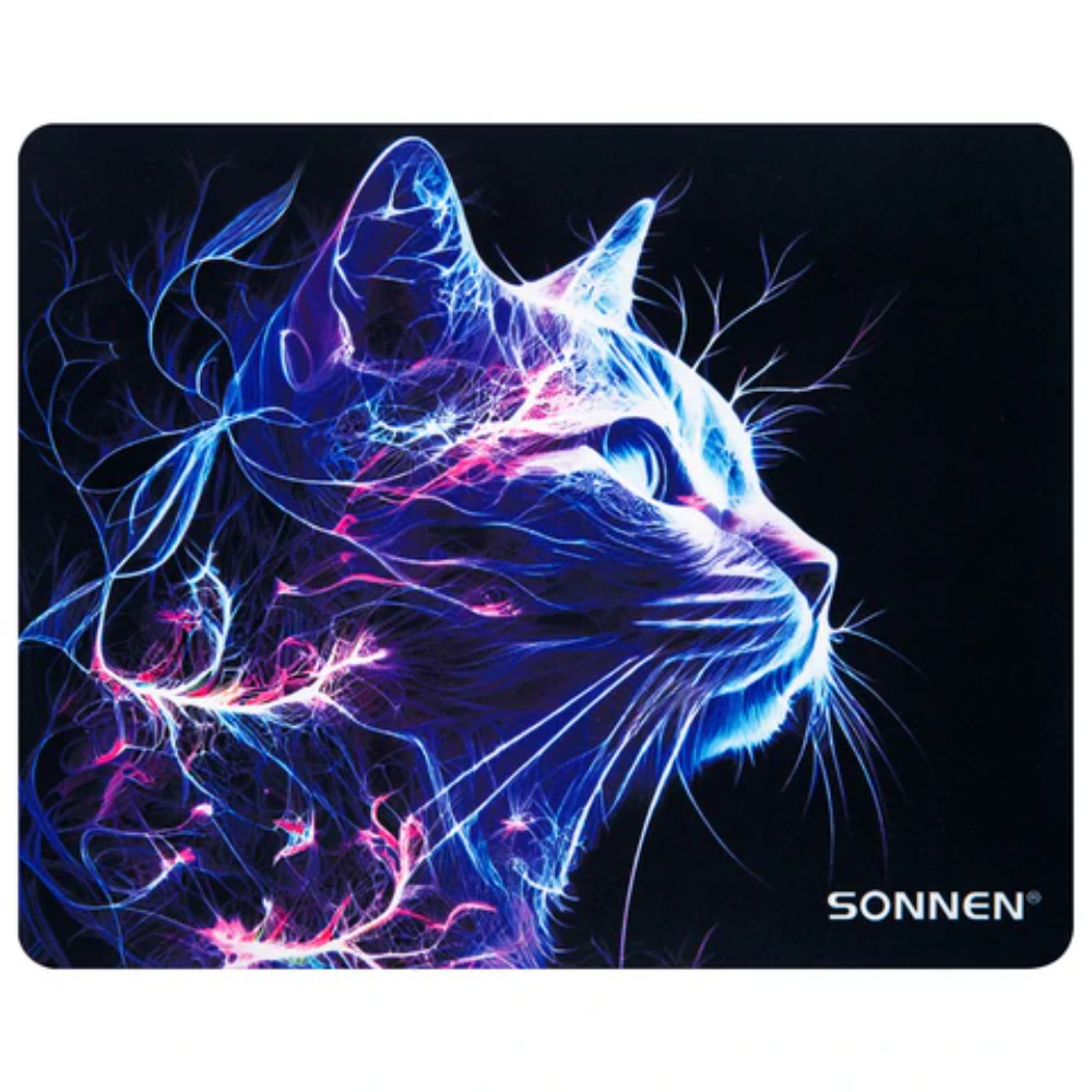 Коврик для мыши "Neon Cat", 250х200х2 мм, ткань, черный