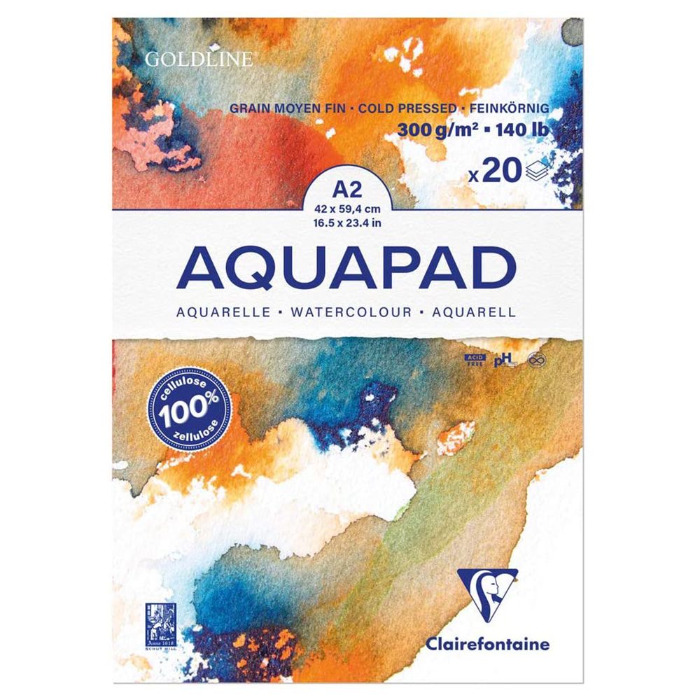 Блок-склейка бумаги для акварели "Goldline Aqua", А2, 300 г/м2, 20 листов