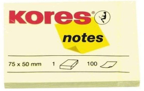 Бумага для записей на клейкой основе "Kores", 75x50 мм, 100 листов, желтый