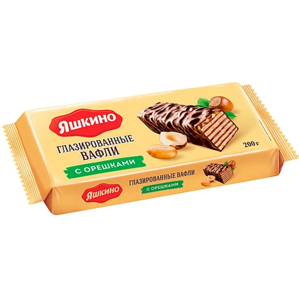 Вафли глазированные "Яшкино" с орешками, 200 г