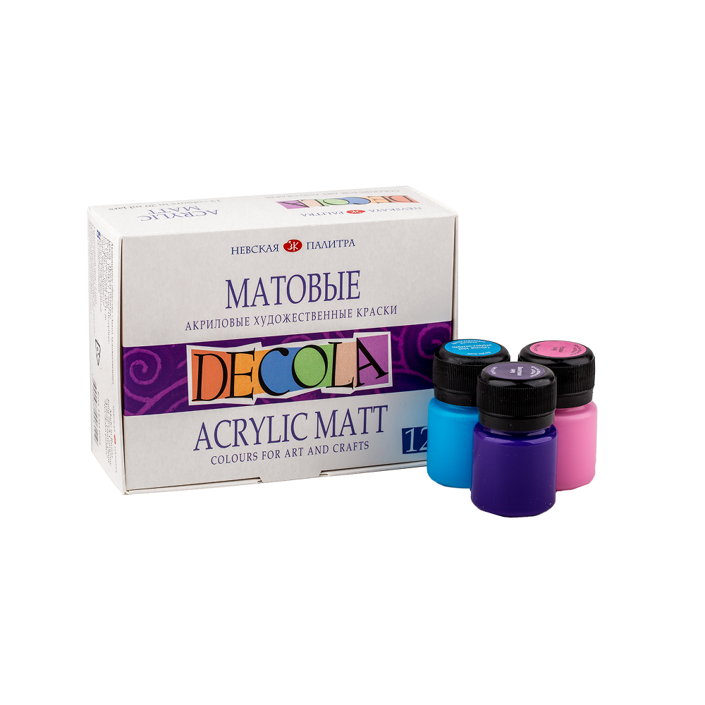 Краска акриловая матовая "Декола", набор 12 цветов, 20 мл, банки
