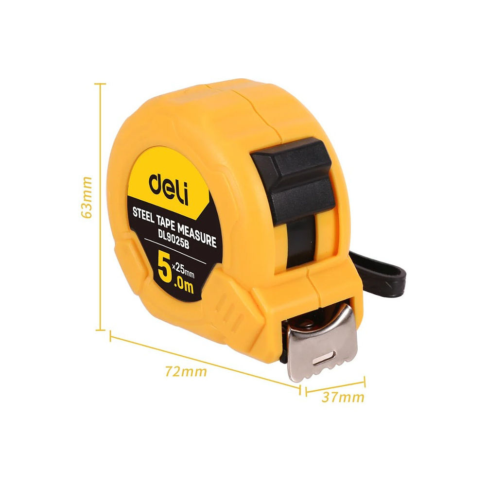Рулетка Deli YS EDL9025B, 5 м х 25 мм, желтый, черный