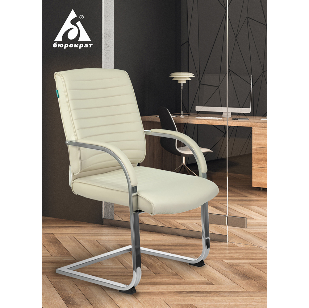 Кресло на полозьях Бюрократ "T-8010N-LOW-V", экокожа, металл, слоновая кость - 5