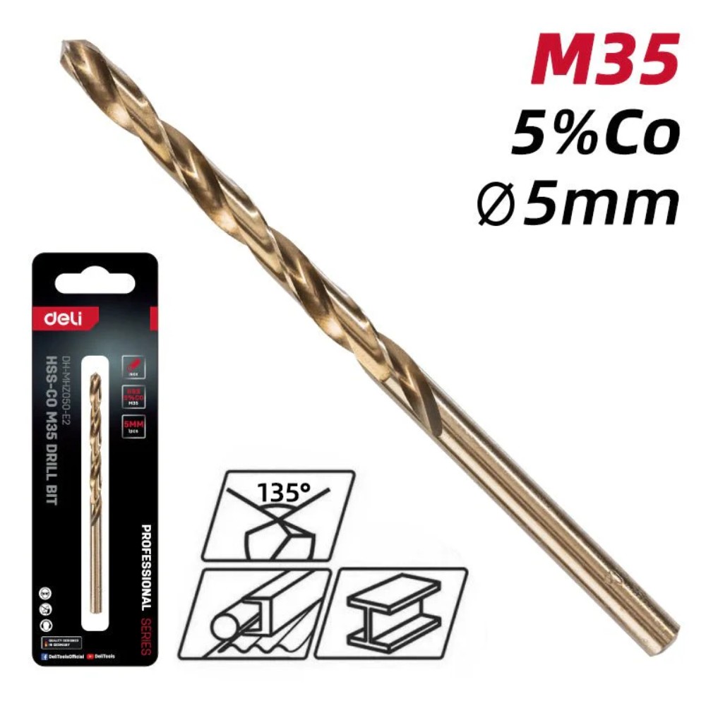 Сверло по металлу Deli RS EDH-MHZ050-E2, 5.0 мм, DIN 338, HSCo 5%