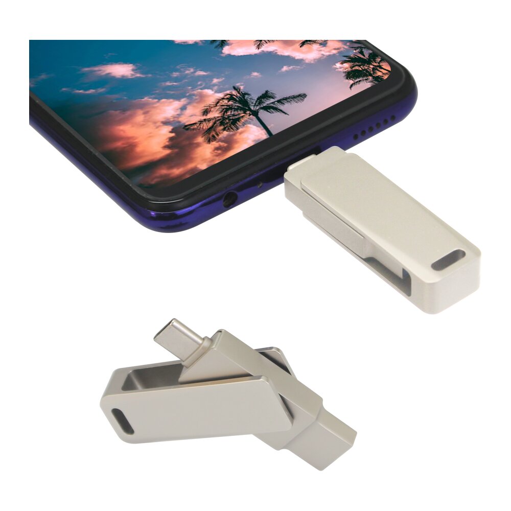 USB Flash накопитель 3.0 32 Gb СК-046, TypeC Dual, металл, серебристый   - 5