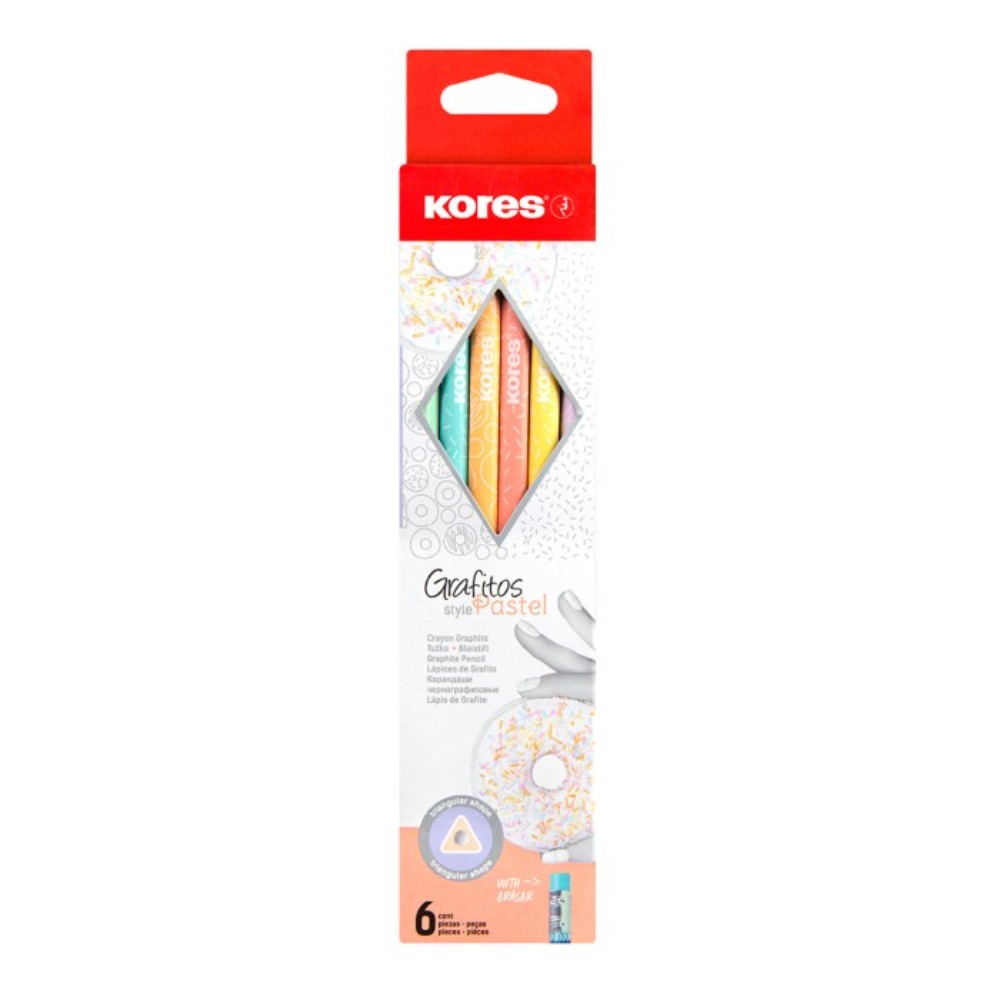 Карандаш простой Kores "Grafitos Style Pastel", HB, с ластиком, ассорти