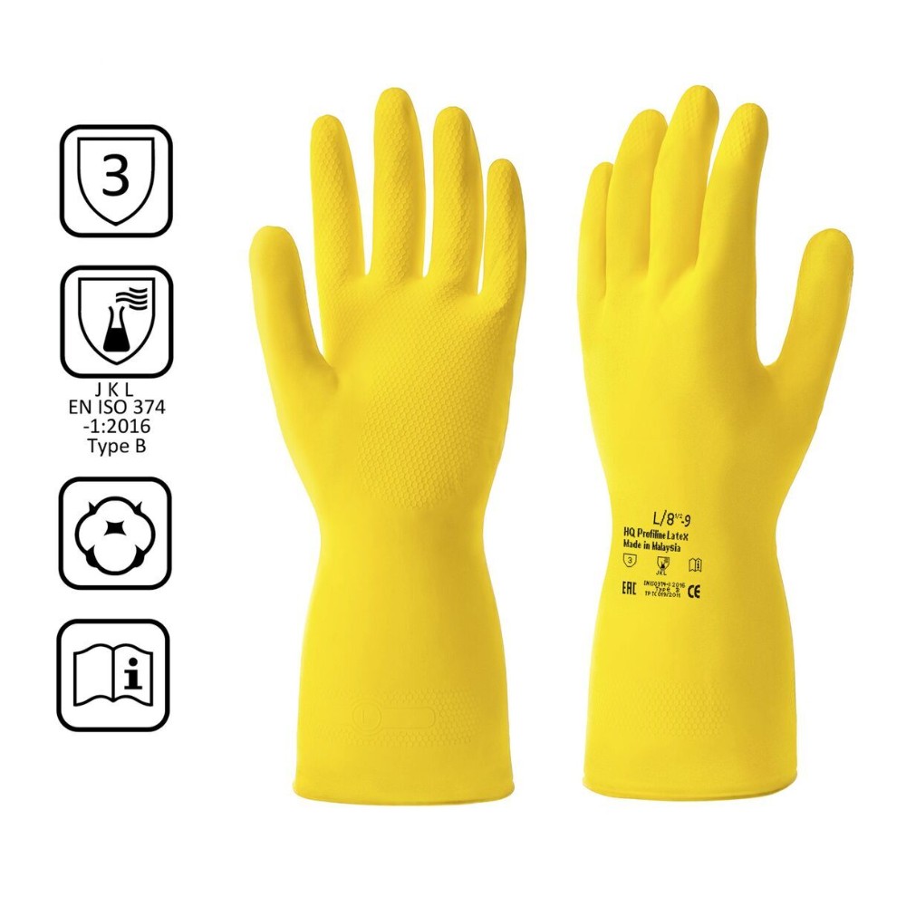 Перчатки латексные с х/б покрытием HQ Profiline р-р L желтый - 2