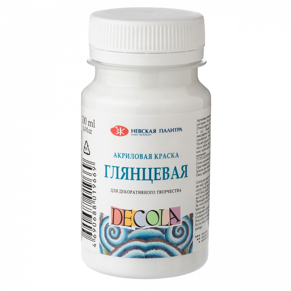 Краска акриловая глянцевая "Декола", 104 белая, 100 мл. банка