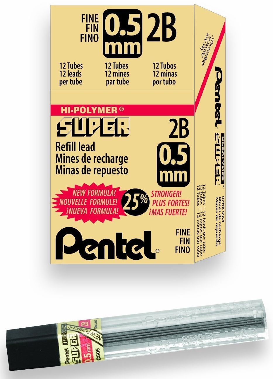 Грифели для автоматического карандаша "Hi-Polymer Super Lead", 2B, 0.5 мм, 12 шт