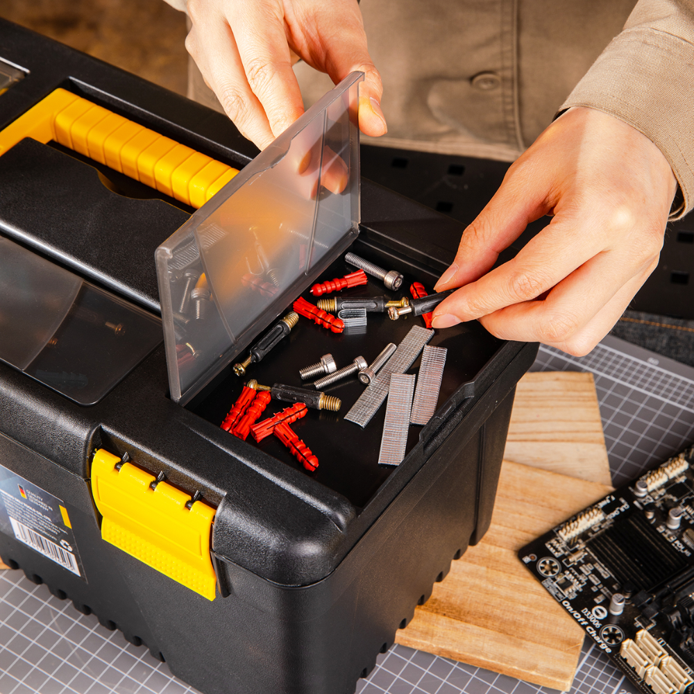 Ящик для инструмента Deli "EDL432417", 380x200x180 мм, пластмасса, с секциями - 2