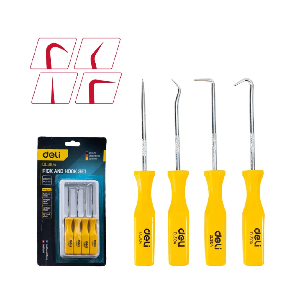Набор крючков для слесарных работ Deli YS EDL3104, 4 шт, пластиковая рукоятка