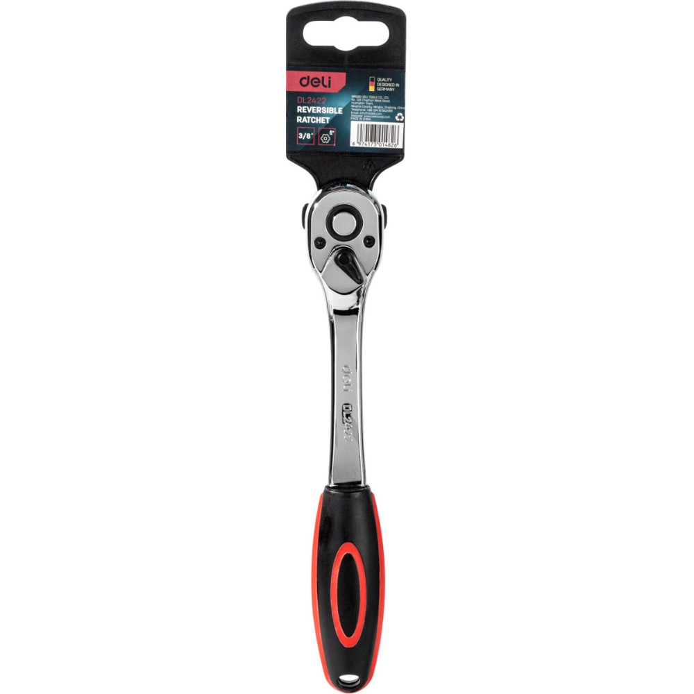 Ключ-трещотка Deli RS EDL2422 3/8", 200 мм, 72 зуба, черный, красный