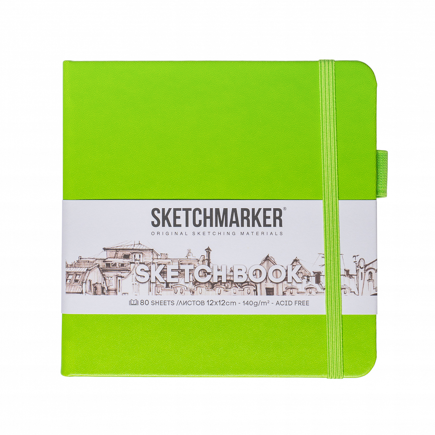 Скетчбук "Sketchmarker", 80 листов, 12x12 см, 140 г/м2, зеленый луг