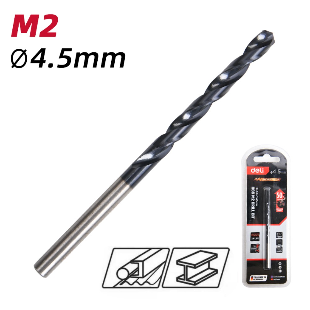 Сверло по металлу Deli RS EDH-MHZ045-E4, 4.5 мм, DIN 338, HSS-TiN - 2