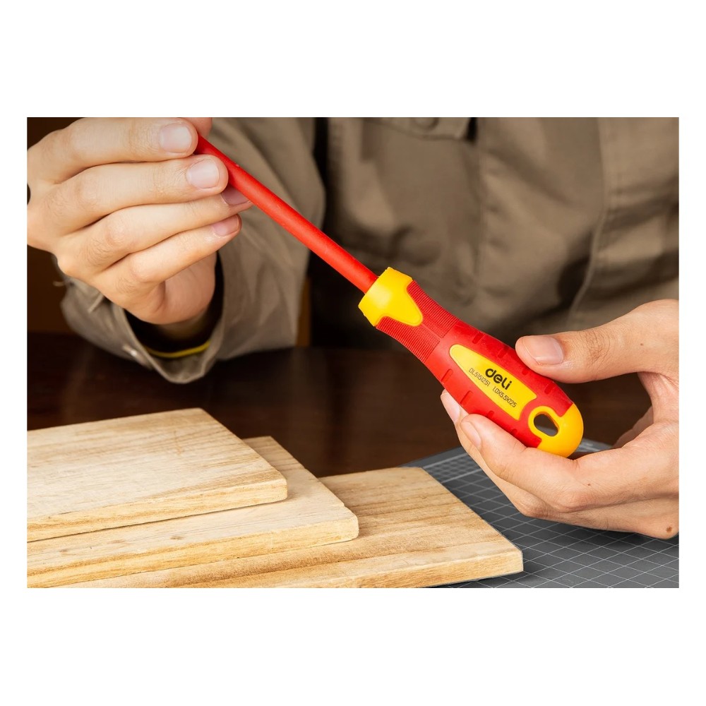Отвертка диэлектрическая Deli YS EDL5151251, SL5,5х125 мм, желтый, красный