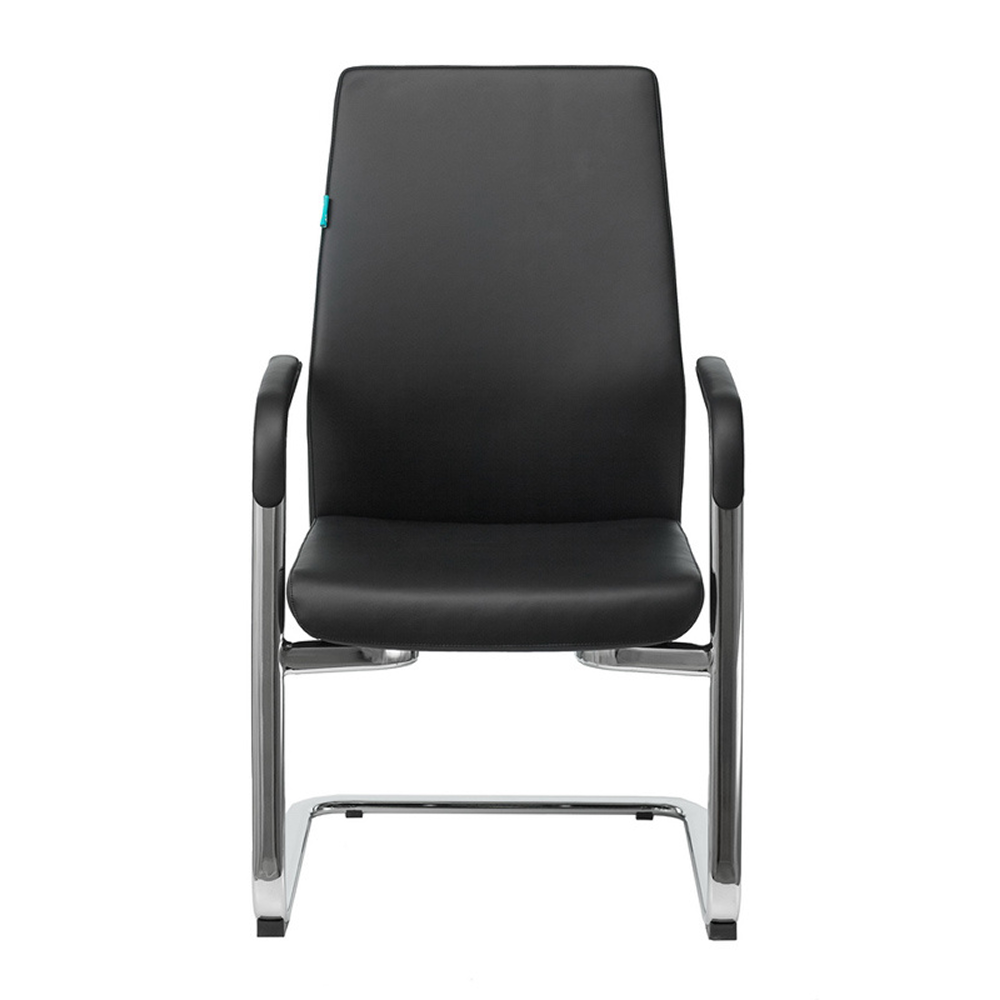 Кресло на полозьях Бюрократ "_JONS-LOW-V", натуральная кожа, черный, металл хром