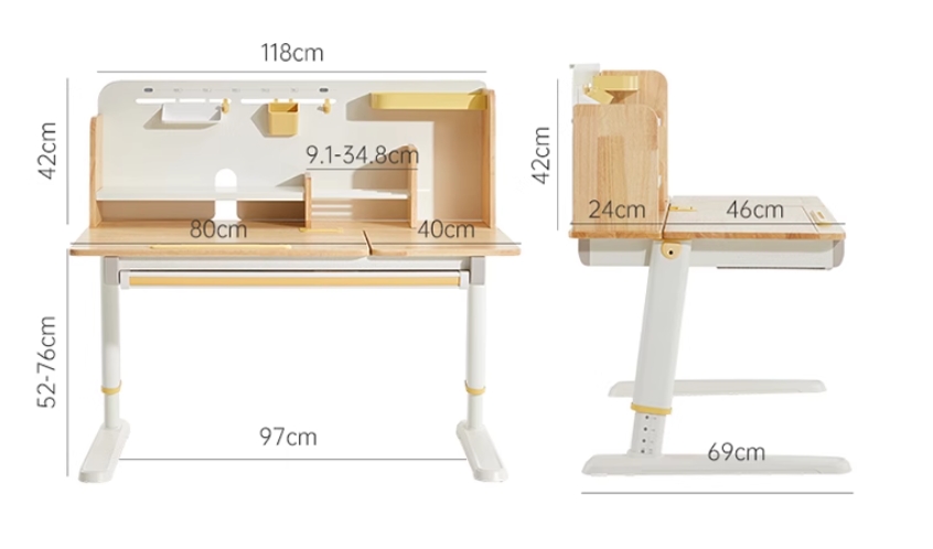 Стол Ergosmart регулируемый Galleon, 1200х700х(520-760) мм, гевея, с книжной полкой - 20
