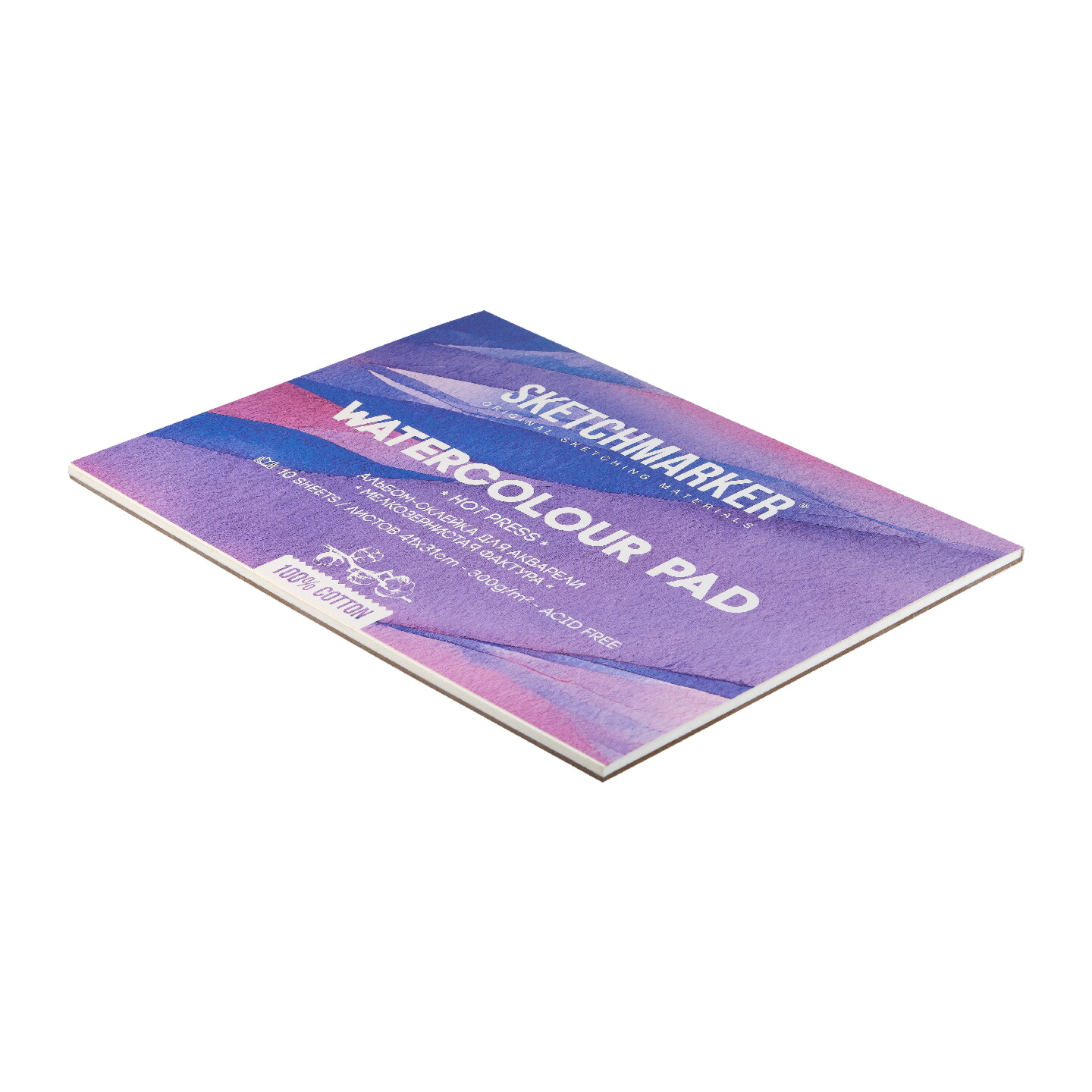 Блок бумаги для акварели "Sketchmarker", А3, 300 г/м2, 10 листов, мелкозернистая