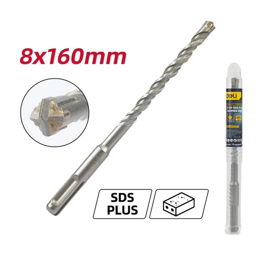 Бур по бетону Deli YS EDH-YCZ16008-E1, 8 x 160 мм, X-Tip, SDS-PLUS