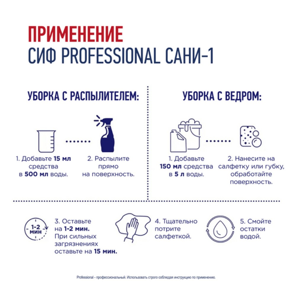 Средство чистящее для удаления известкового налета и ржавчины "Сиф Professional САНИ-1", 5 л, концентрат, кислотное - 4