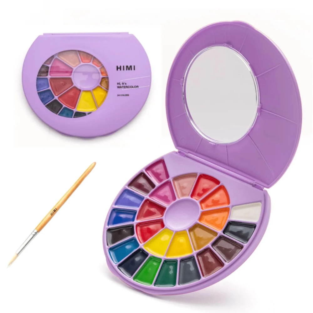 Краски акварельные "Himi", набор, 24 цвета, фиолетовый футляр