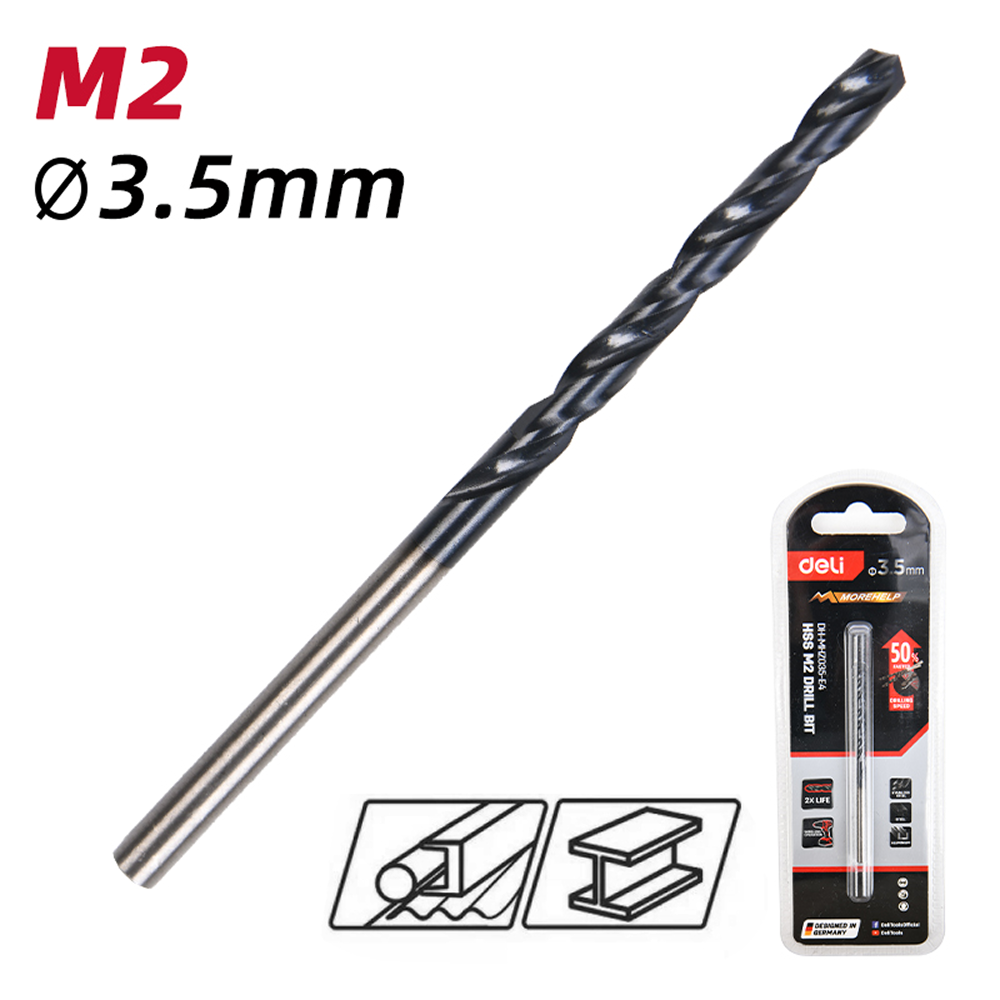 Сверло по металлу Deli RS EDH-MHZ035-E4, 3.5 мм, DIN 338, HSS-TiN - 2