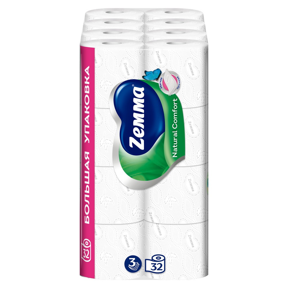 Бумага туалетная Zemma Natural Comfort, 32 рулона, 3 слоя, белый  - 3