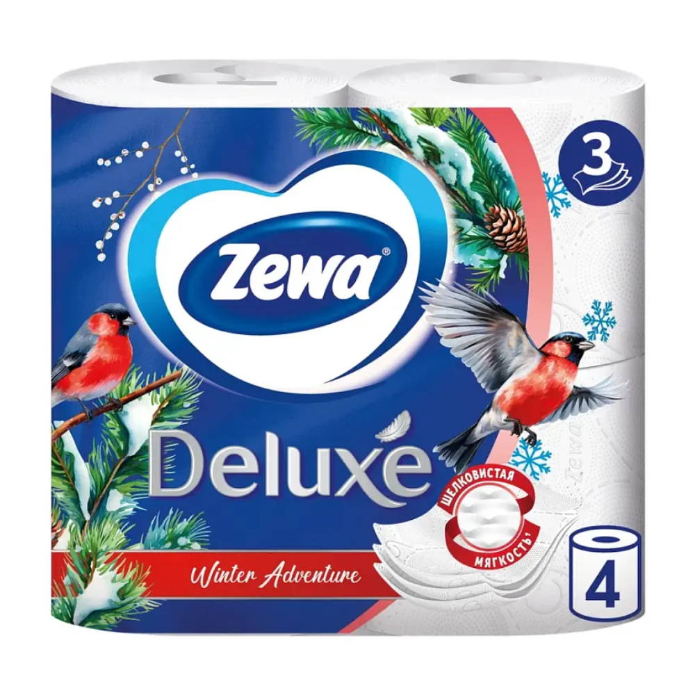 Бумага туалетная "Zewa Deluxe", 3 слоя, 4 рулона