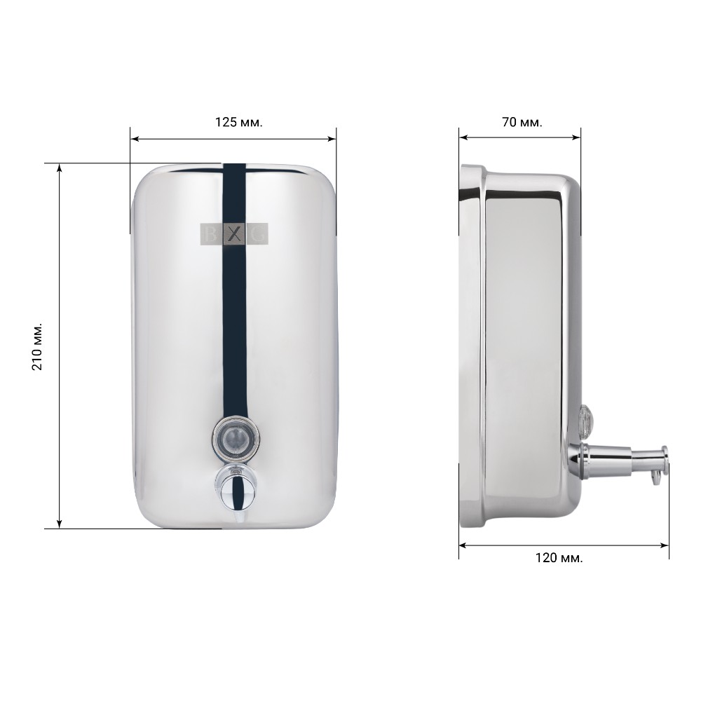 Диспенсер для жидкого мыла BXG "SD H1-1000", 1 л, ручной, металл, серебристый, глянцевый