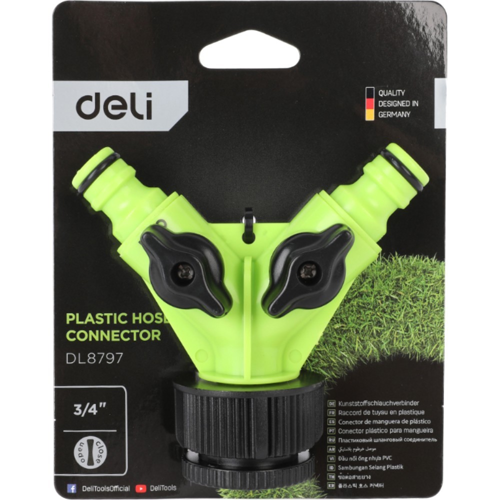 Распределитель поливочный двухканальный Deli GS EDL8797, 3/4", черный, зеленый - 3