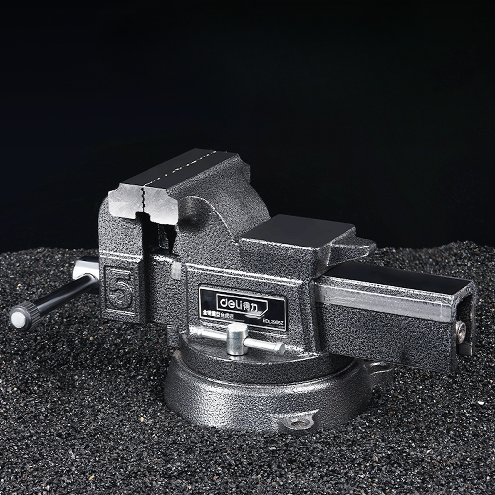 Тиски стальные Deli YS EDL2905Z, поворотные, с наковальней, 5"-125 мм