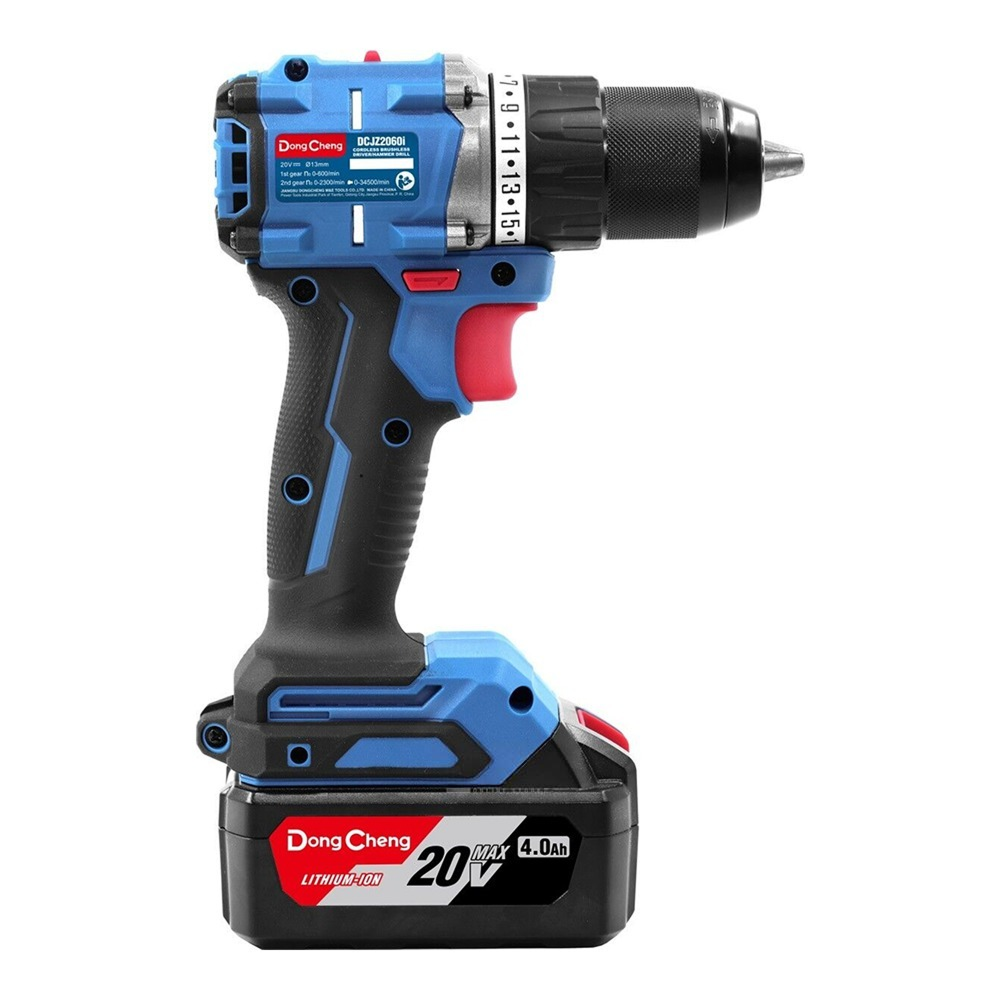 Дрель-шуруповерт "DongCheng" аккум., бесщеточная 20В, 850Вт, 120Нм, аккум. 4.0Ач*2, з/у 4А, тип EM