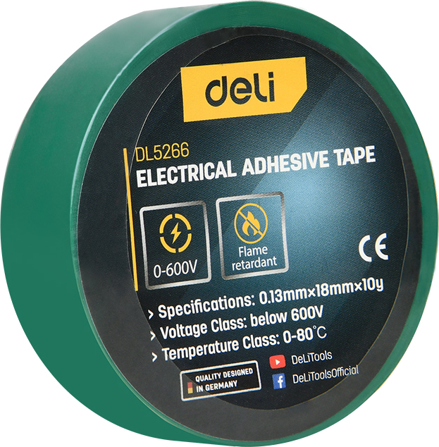 Изолента ПВХ Deli YS EDL5266, зеленая, 18 мм x 10 м, 130 мкм