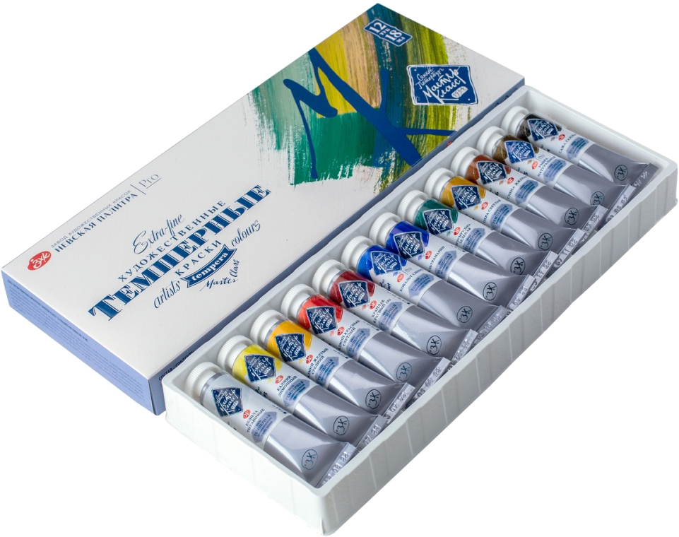 Краски темперные "Мастер Класс", набор 12 цветов, тубы