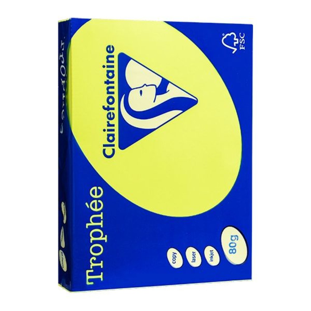 Бумага цветная "Trophée", А4, 500 листов, 80 г/м2, желтый неон - 2