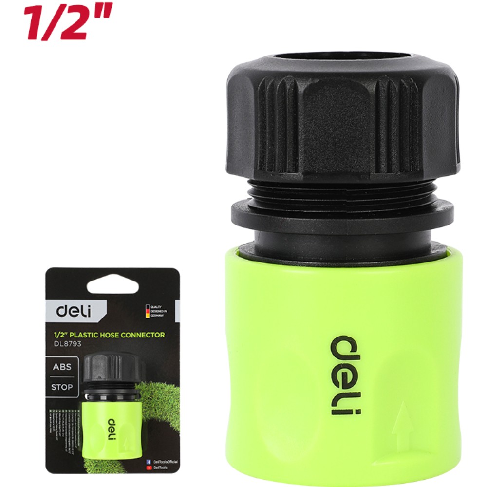 Соединитель-коннектор для шлангов Deli GS EDL8793, 1/2", быстросъемный с аквастопом, черный, зеленый