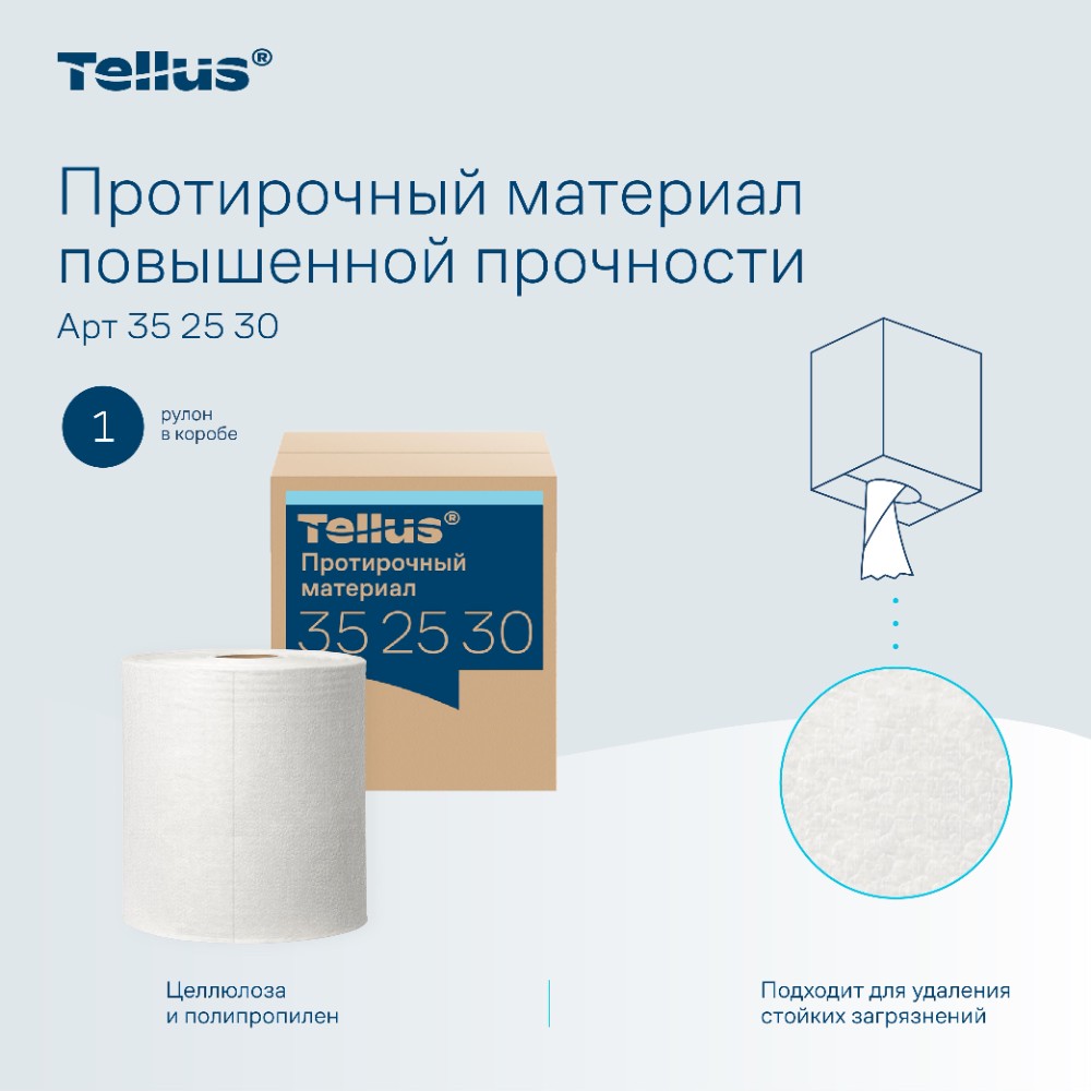 Протирочный материал нетканый Tellus c центральной вытяжкой повышенной прочности, 1 слой, 106,4 м, WM1/WM3 - 8