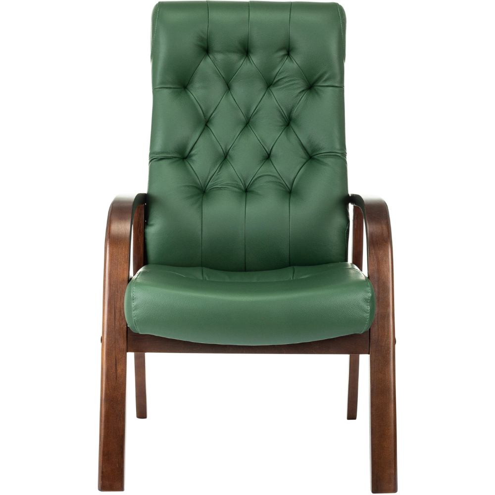 Кресло Бюрократ T-9928WALNUT-CF, натуральная  кожа, зеленый, каркас дерево 