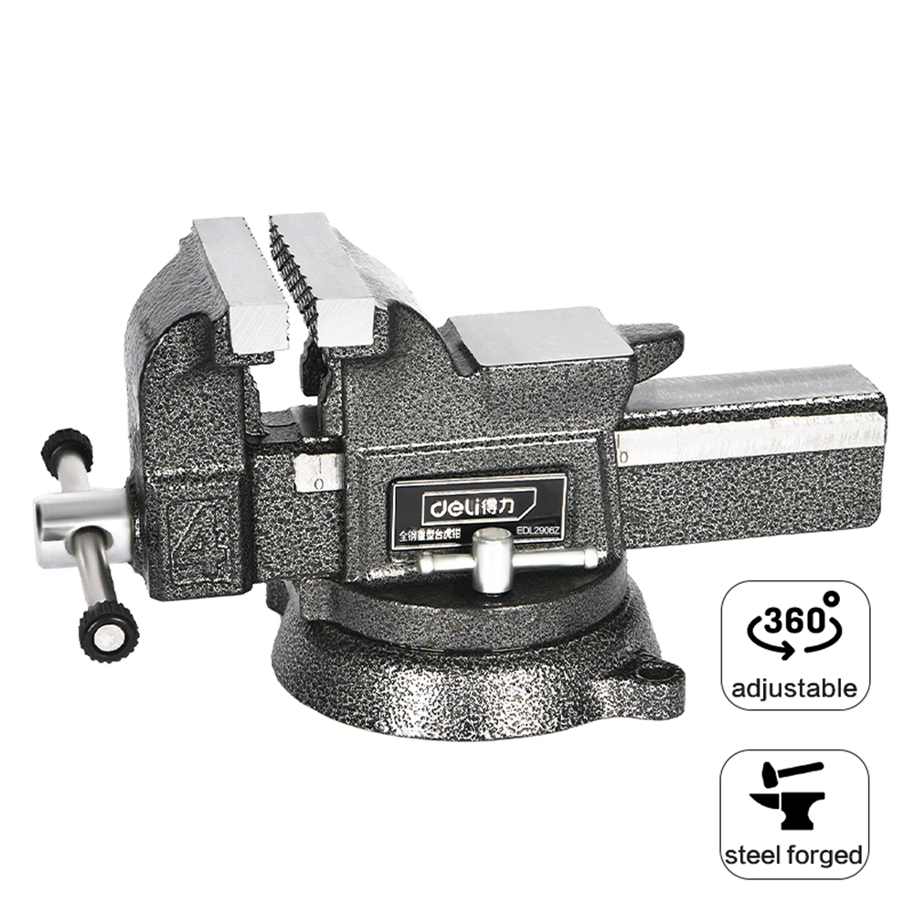 Тиски стальные Deli YS EDL2906Z, поворотные, с наковальней, 6"-150 мм - 7